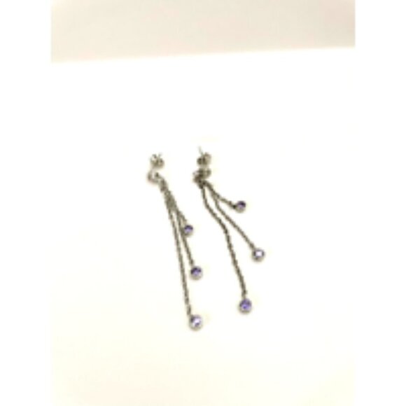 925 Sterling three strand Amethyst colored crystal and clear crystal earrings - Picture 3 of 3